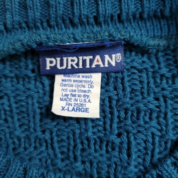𝅺PURITAN Knit Cotton Crew Neck Sweater Blue Size X-Large Men's - Picture 4 of 4